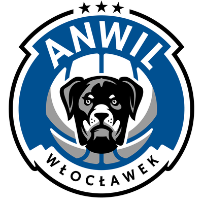 Logo Anwilu Włocławek na tle hali koszykarskiej