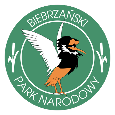 Logo Biebrzańskiego Parku Narodowego — bąk i trzciny w zielonym kole z napisem