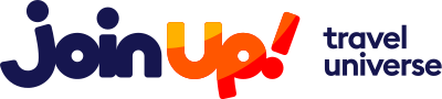Logo Join UP! na tle plaży i palmy