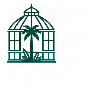 Logo Palmiarni w Łodzi — szklana kopuła z palmą na zielonym tle